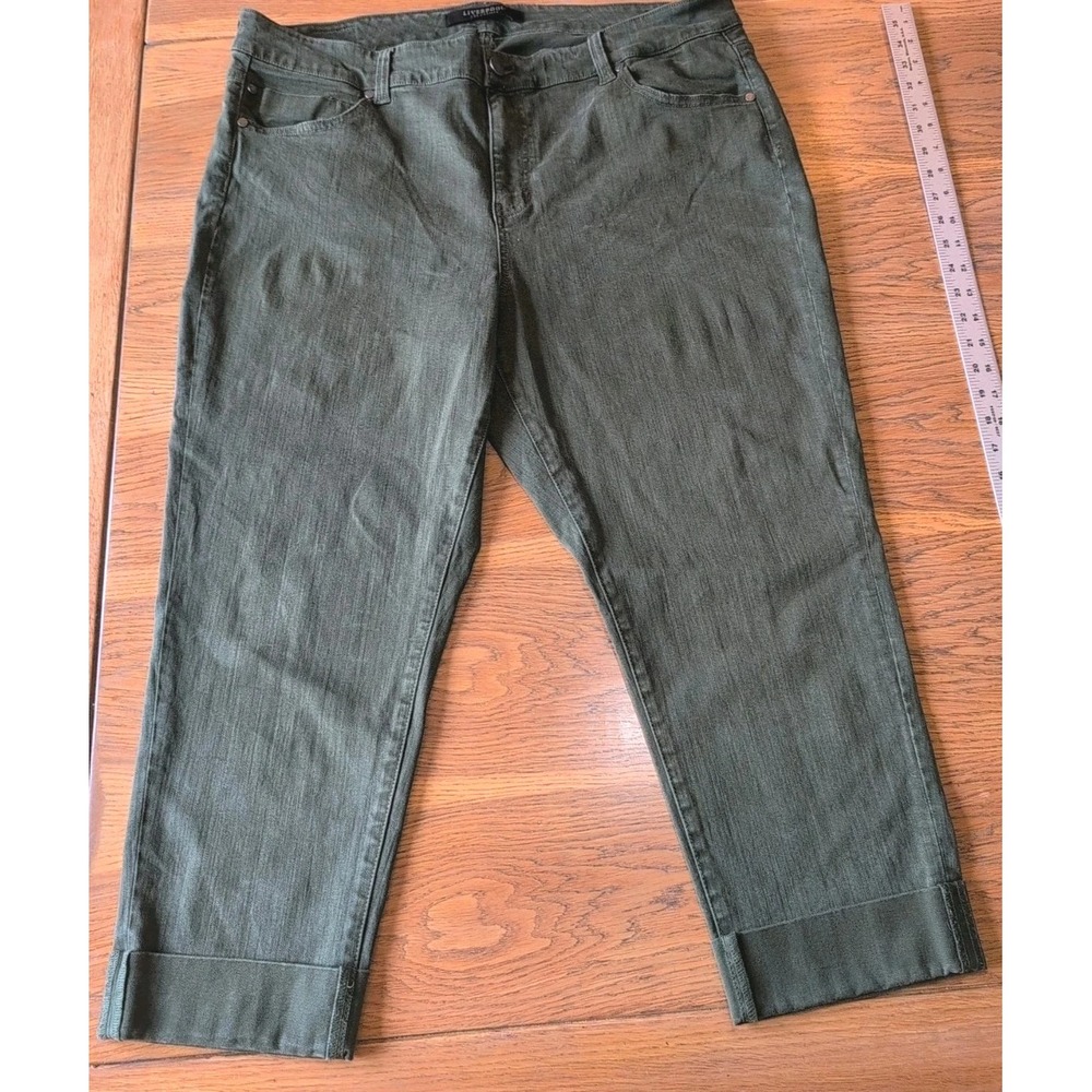 LIVERPOOL Los Angeles The Crop Cuffed Denim Jeans Plus‎ 20W Stretch Forest Green
